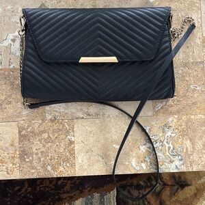 H&M Black Quilted Clutch with Gold Accent